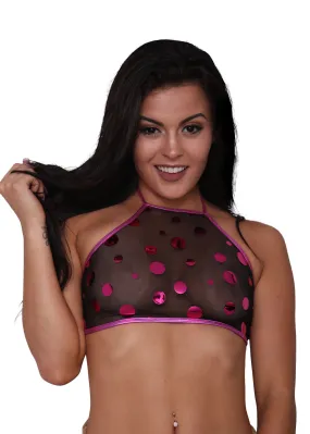 Metallic Polka Dot Sheer Mesh Bandeau Top- Sheer Clothing