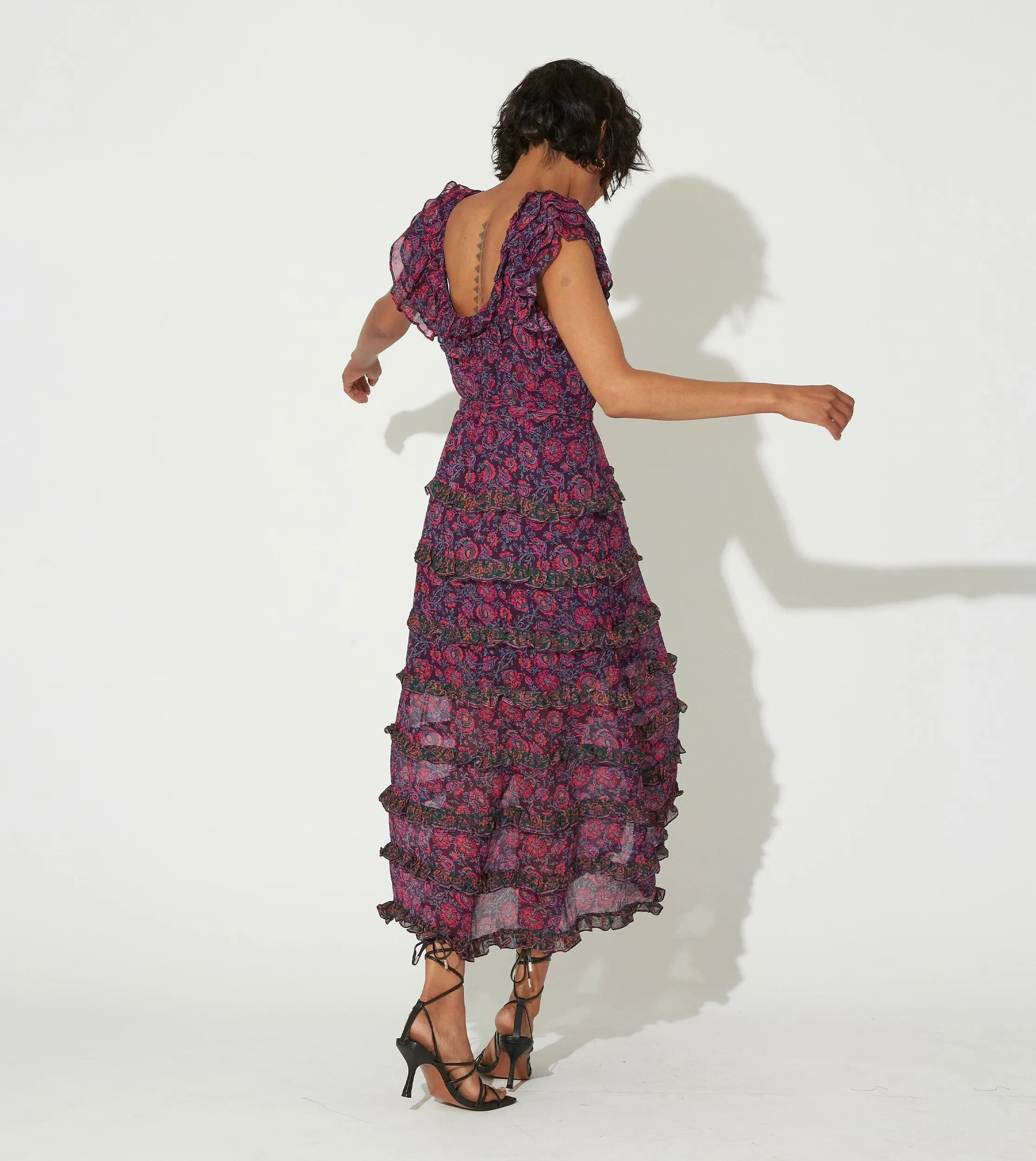 Milana Ankle Dress | Bordeaux Floral