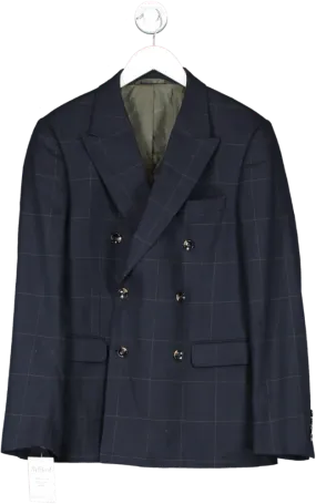 Moss Bros Blue Slim Fit Navy Black Check Suit UK M