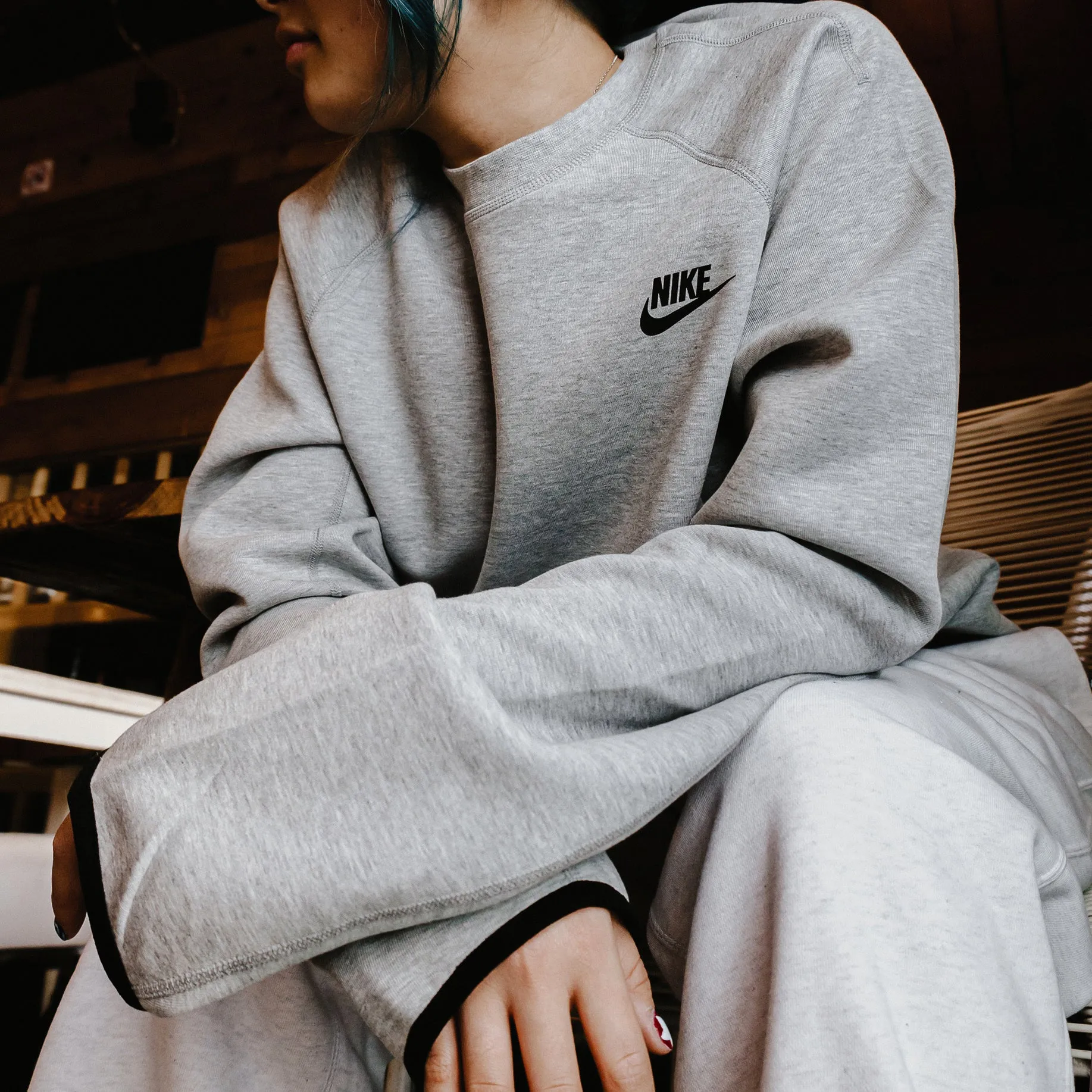 Mens Nike OG Tech Fleece Crew Neck Sweatshirt - Dark Grey Heather | Stylish & Comfortable Pullover