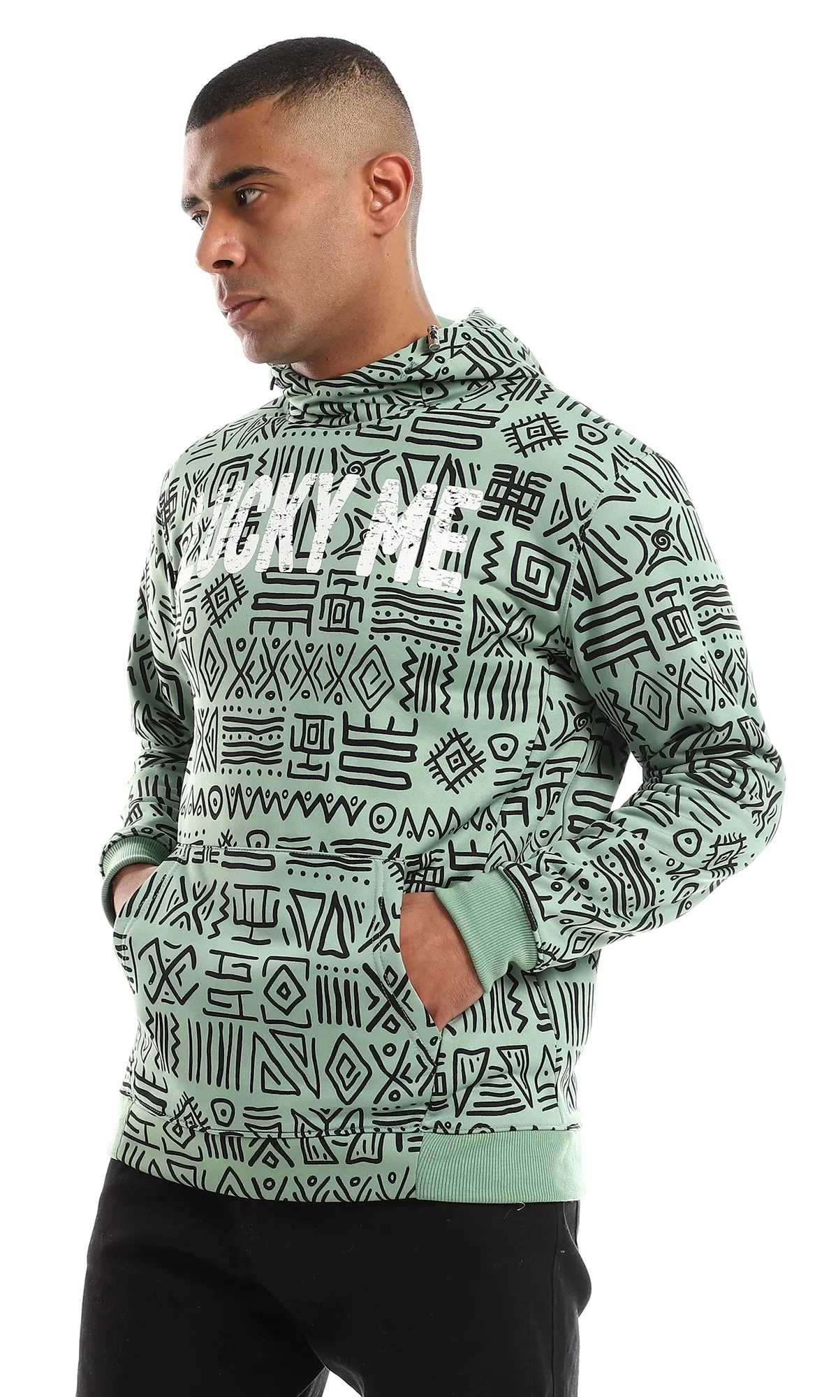 O151464 African Patterns Allover Mint Green Hoodie