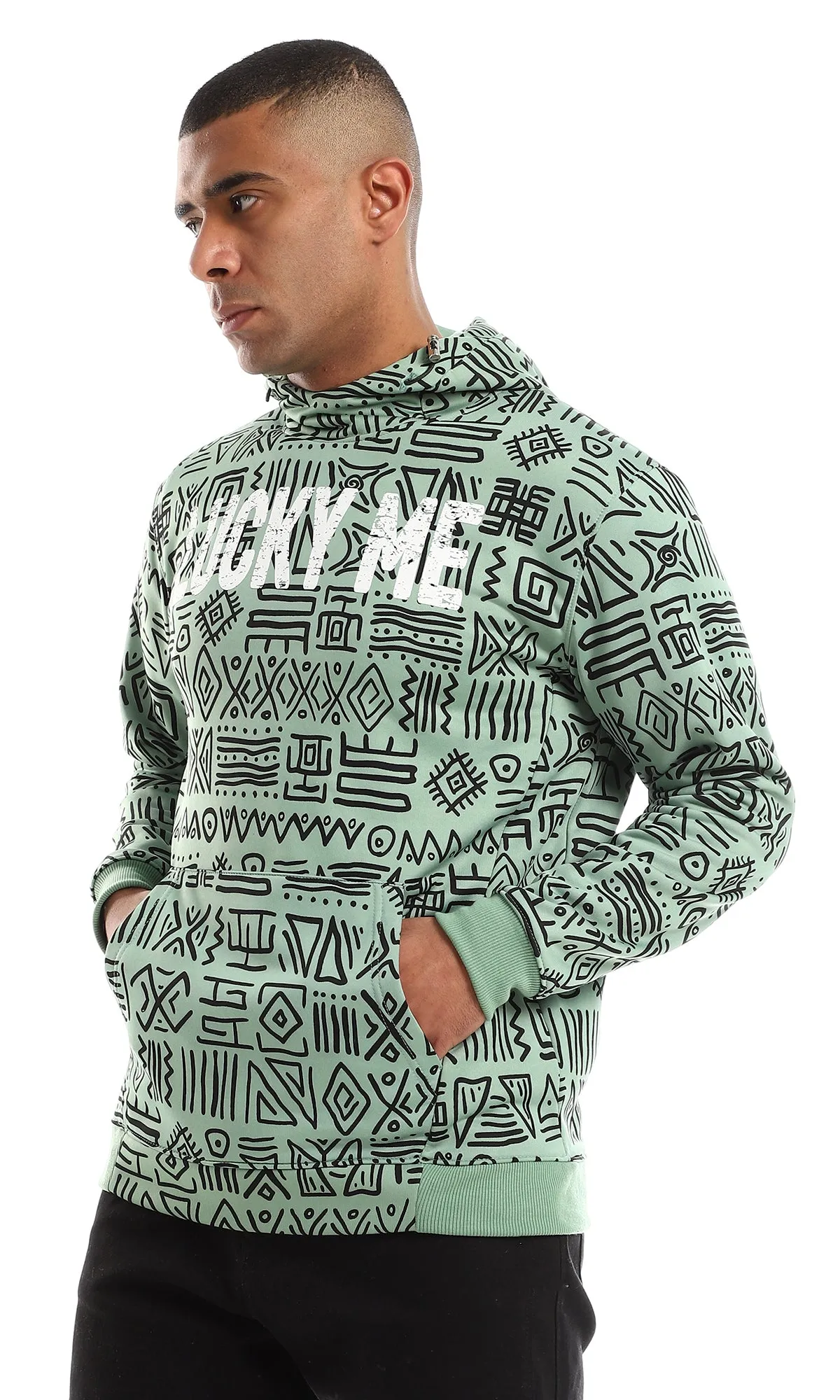 O151464 African Patterns Allover Mint Green Hoodie