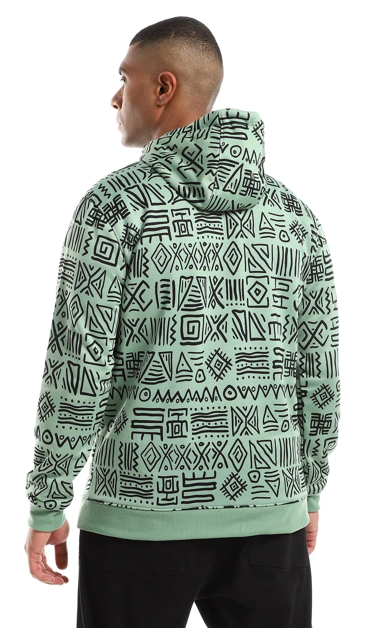 O151464 African Patterns Allover Mint Green Hoodie