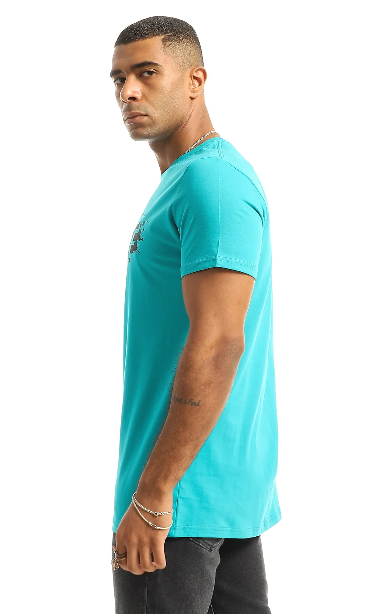 O154997 Chest Printed Hustle Dark Turquoise Tee