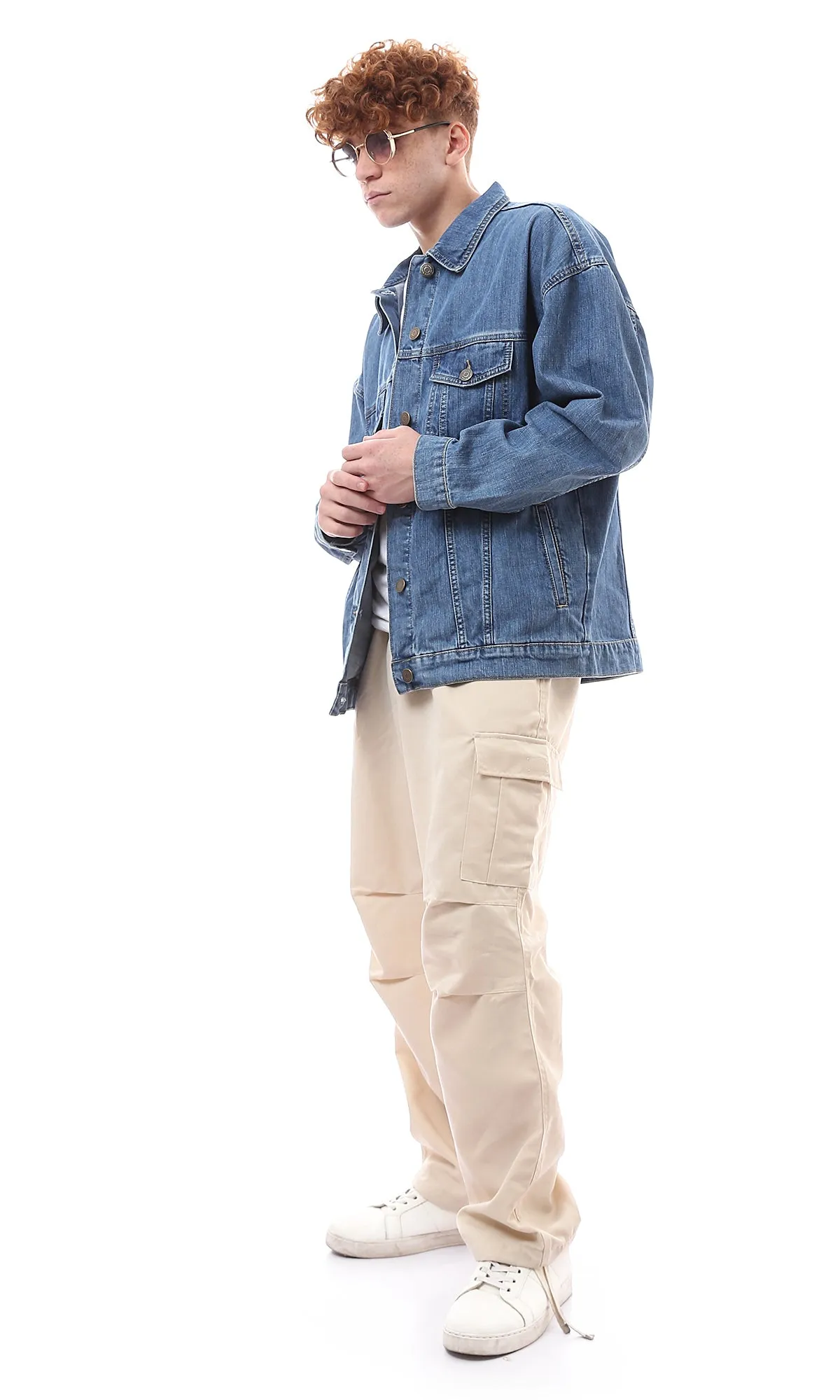 O174497 Light Vintage Denim Jacket With Turn Down Collar