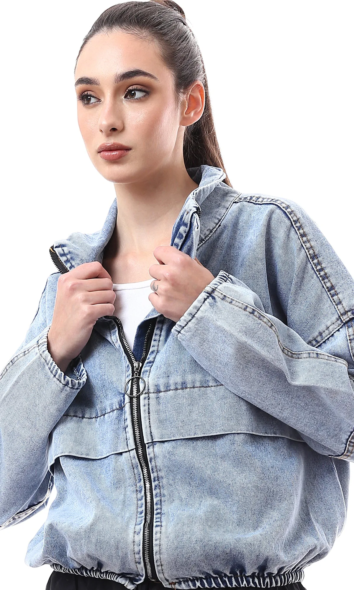 O175691 Stonewash Turn Down Collar Casual Denim Jacket