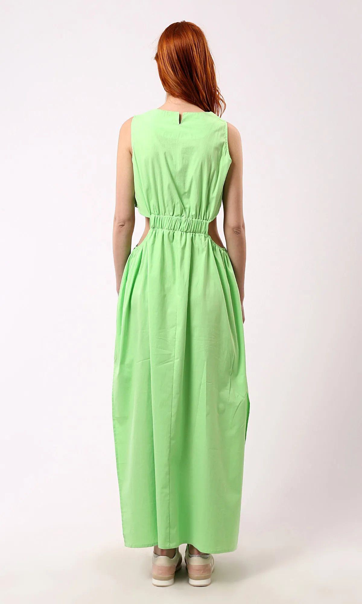 O178816 Sleeveless Light Green Solid Maxi Dress