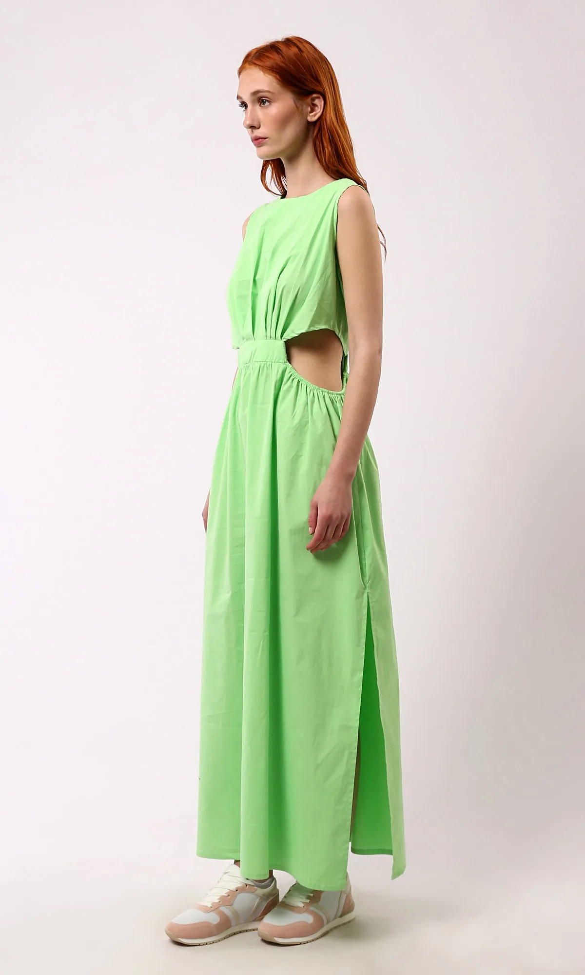 O178816 Sleeveless Light Green Solid Maxi Dress