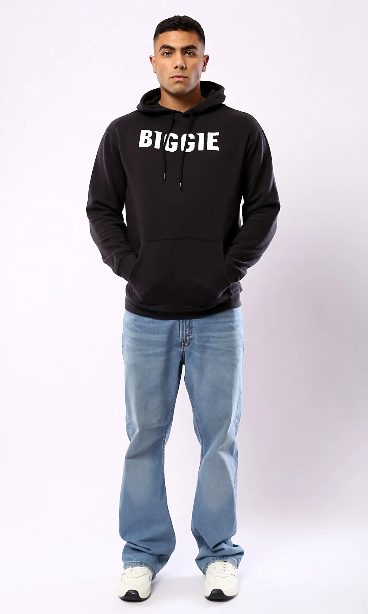 O180403 Black Slip On Printed Biggie Casual Hoodie