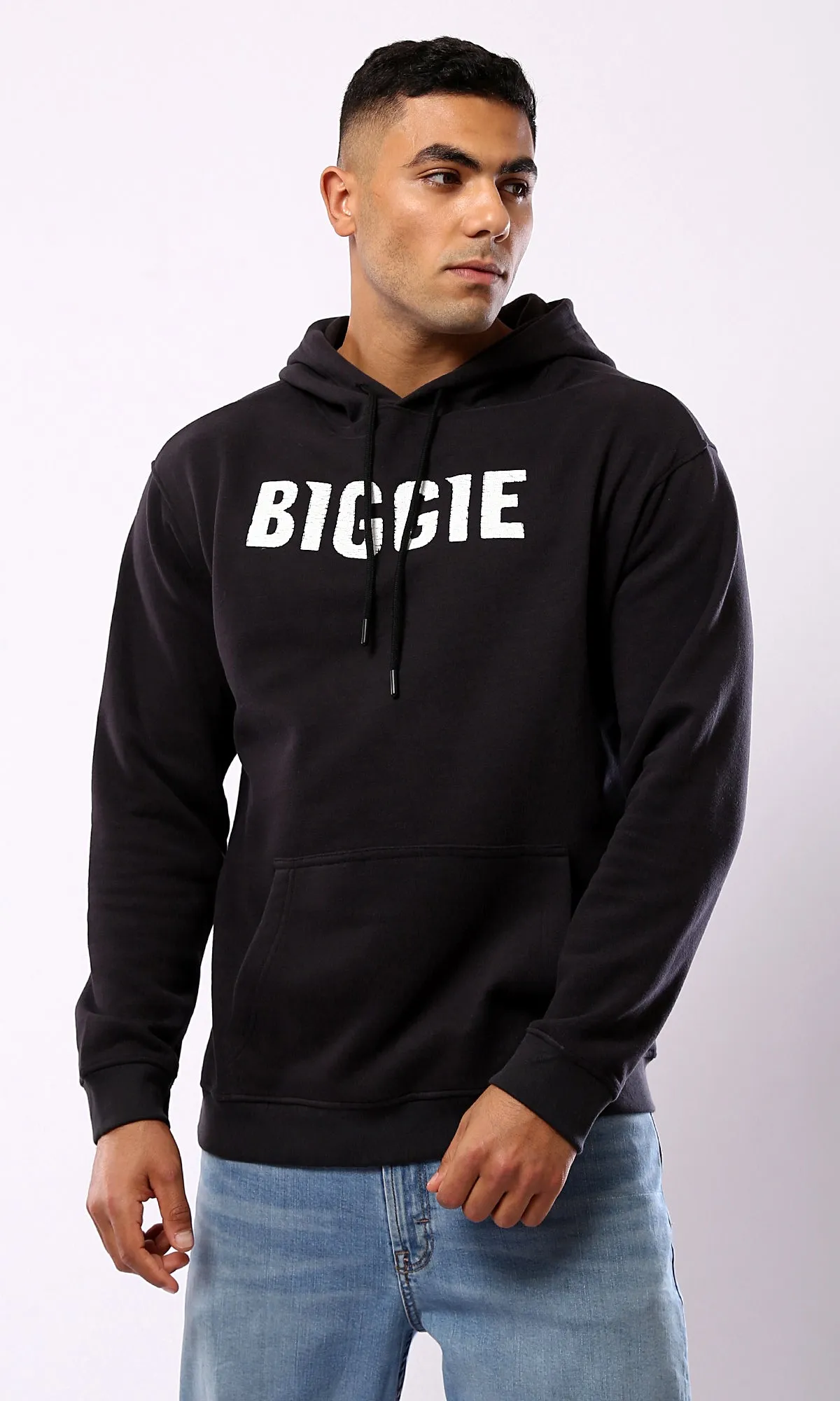 O180403 Black Slip On Printed Biggie Casual Hoodie