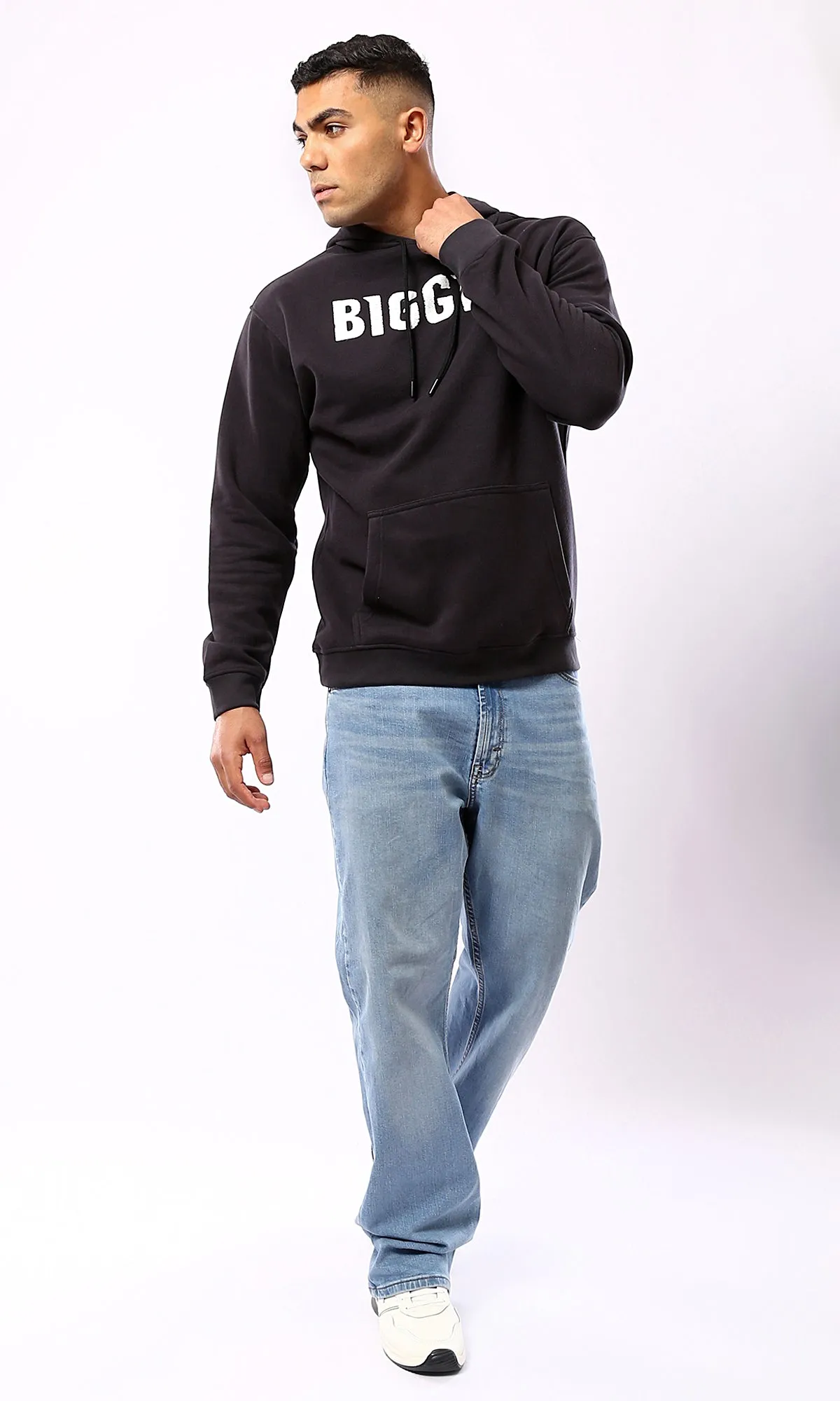 O180403 Black Slip On Printed Biggie Casual Hoodie