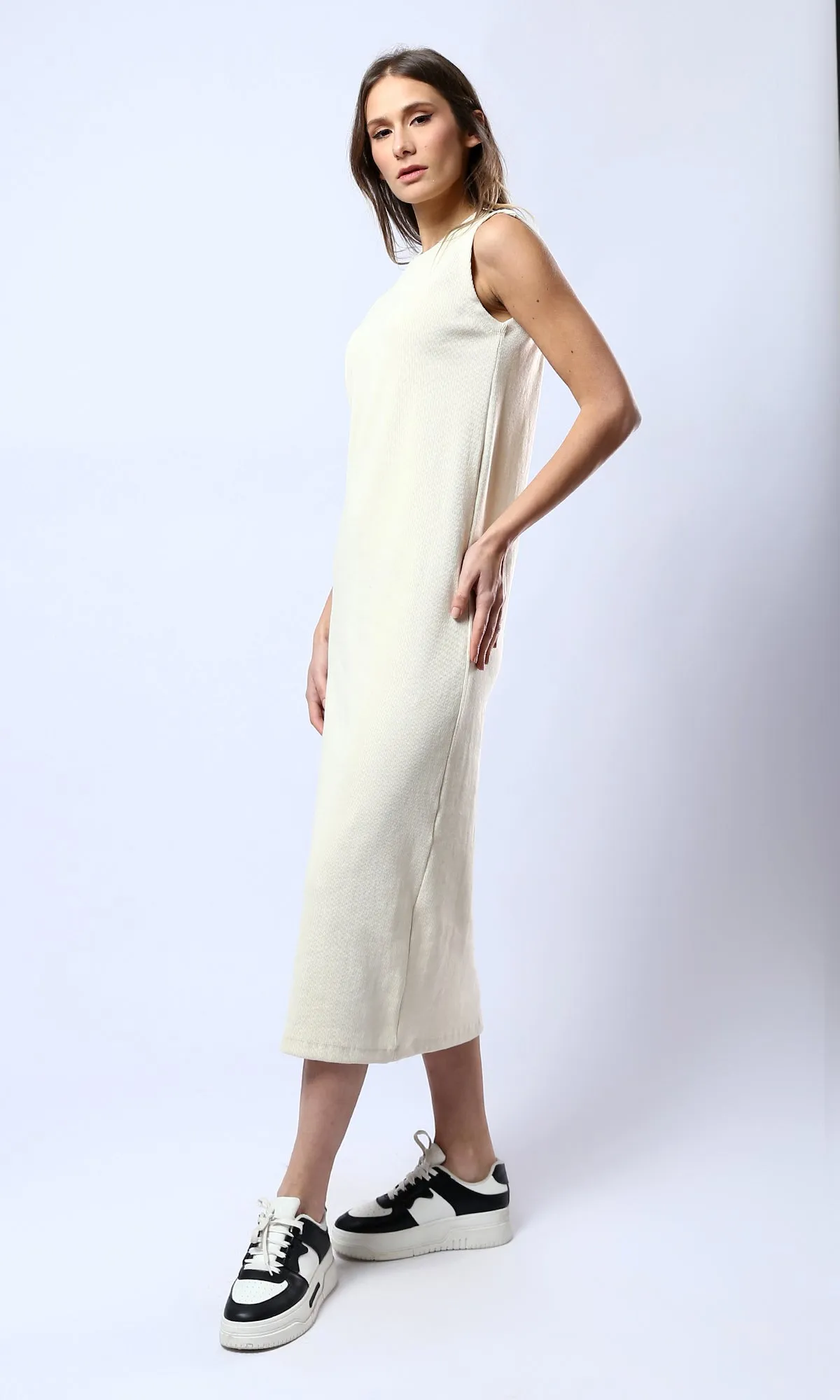 O181648 Light Beige Sleeveless Slip On Summer Bodycon Dress