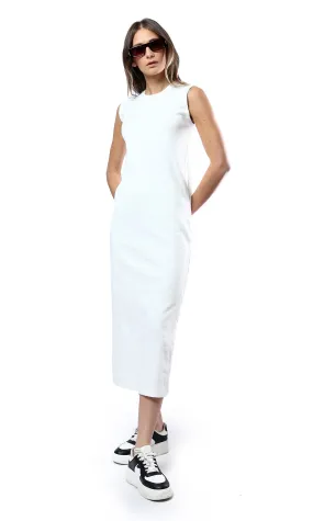 O182018 Slip On Casual Off-White Midi Dress