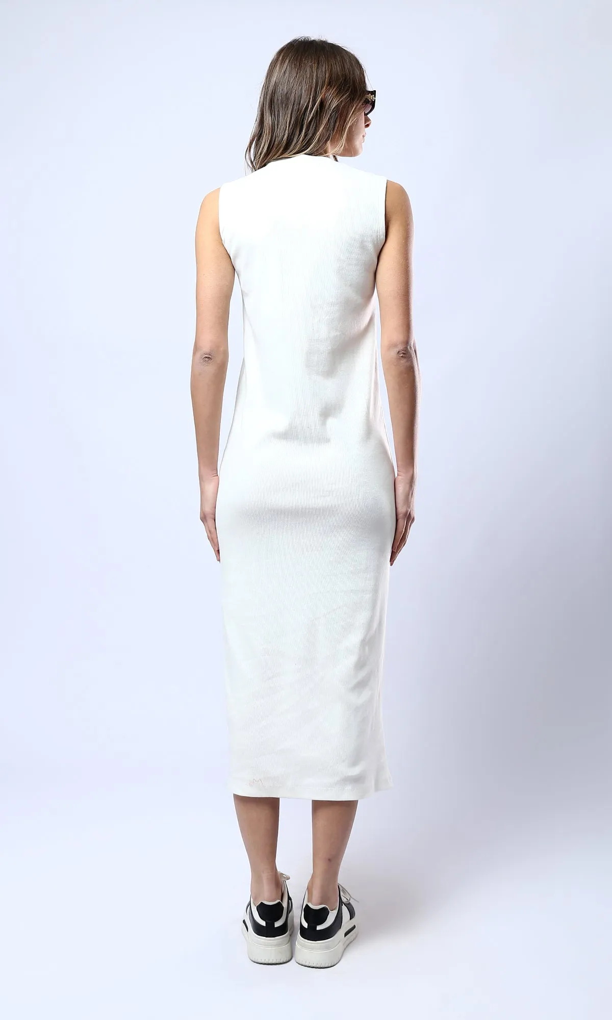 O182018 Slip On Casual Off-White Midi Dress