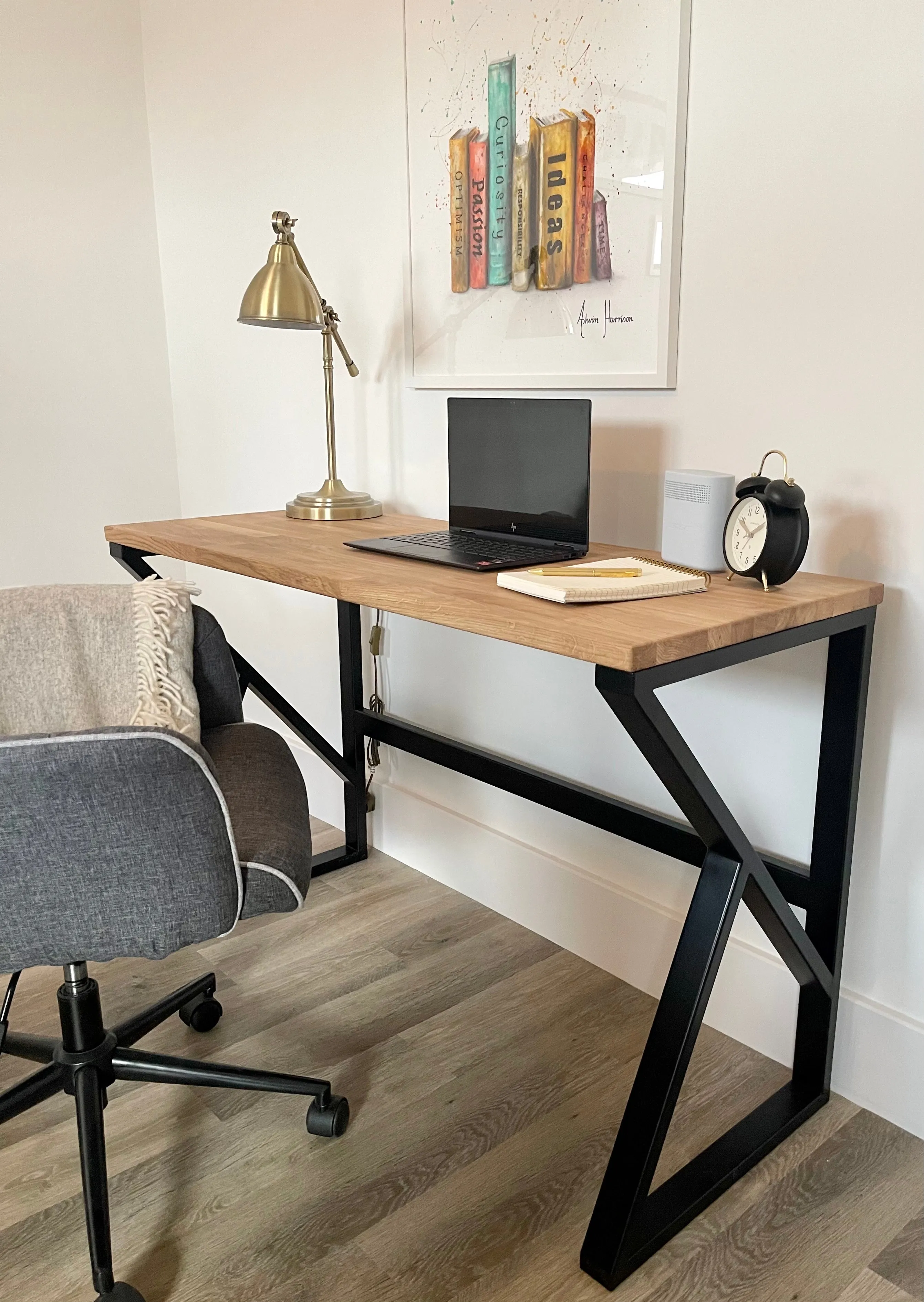 Oak Topped Matte Black Metal Office Desk