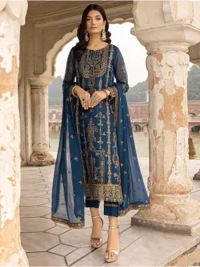 Odette Women Blue Embroidered Georgette Semi Stitched Salwar Suit