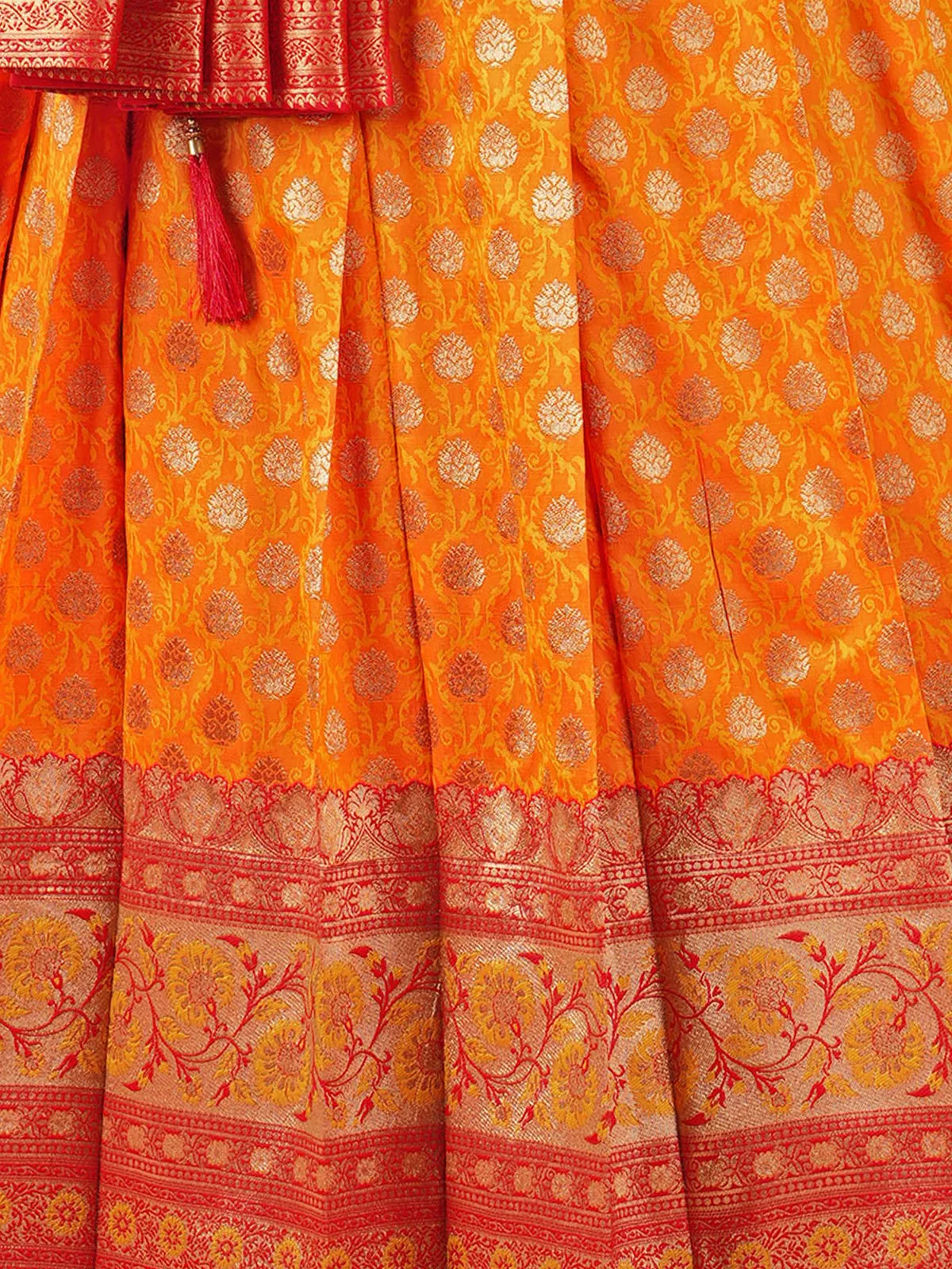 Odette Women Orange Banarasi Silk Woven Stitched Gown