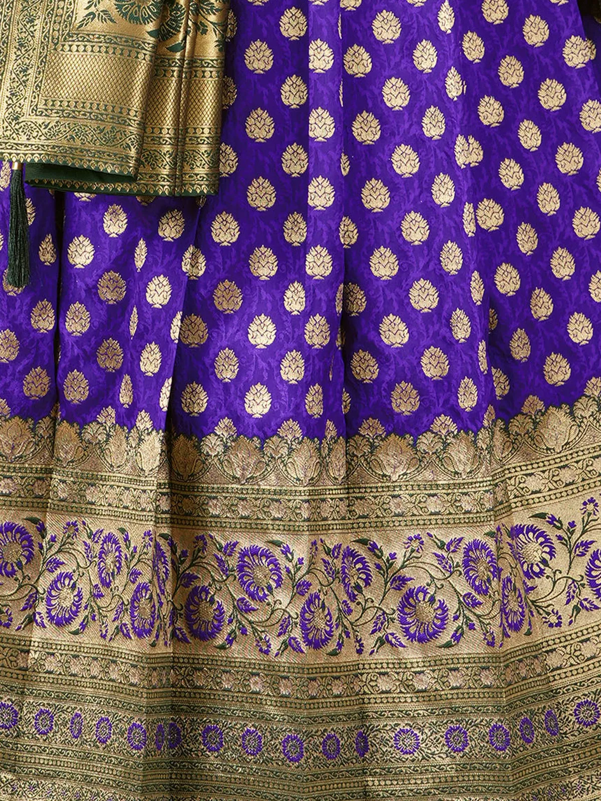 Odette Women Purple Banarasi Silk Woven Stitched Gown