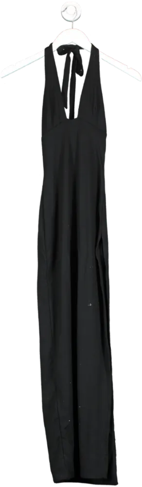 Oh Polly Black High Split Halter Neck Maxi Dress UK 4