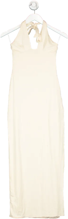 Oh Polly Cream High Split Halter Neck Maxi Dress UK 6