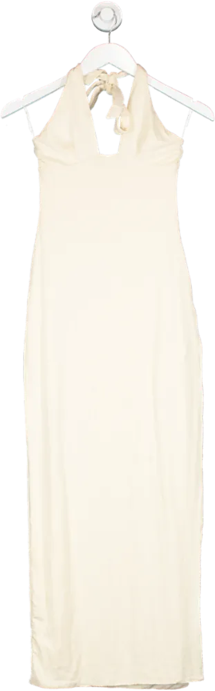 Oh Polly Cream High Split Halter Neck Maxi Dress UK 6