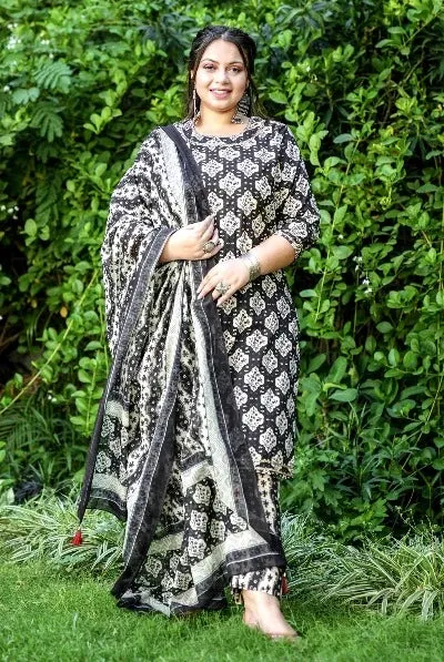 Plus Size Black White Handblock Readymade Salwar Suit