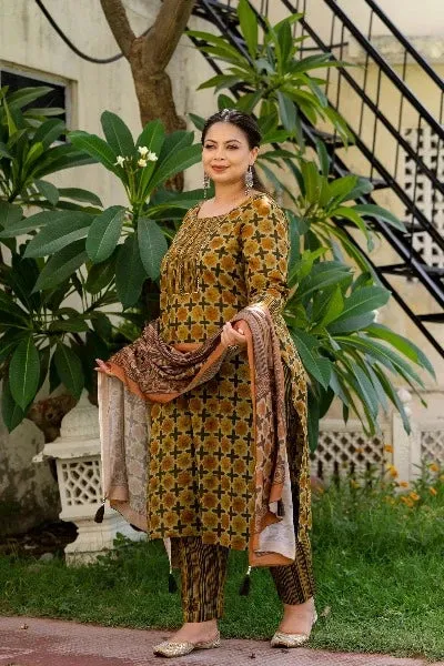 Plus Size Brown Green Readymade Salwar Suit