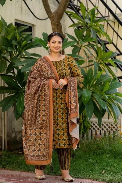 Plus Size Brown Green Readymade Salwar Suit