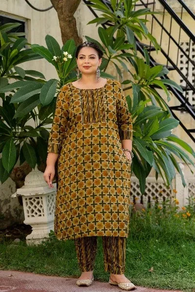 Plus Size Brown Green Readymade Salwar Suit