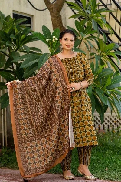 Plus Size Brown Green Readymade Salwar Suit