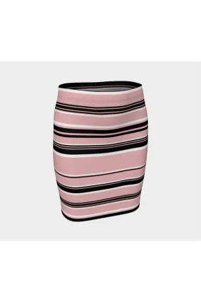 Pressed Rose & Black and White Stripes Fitted Skirt