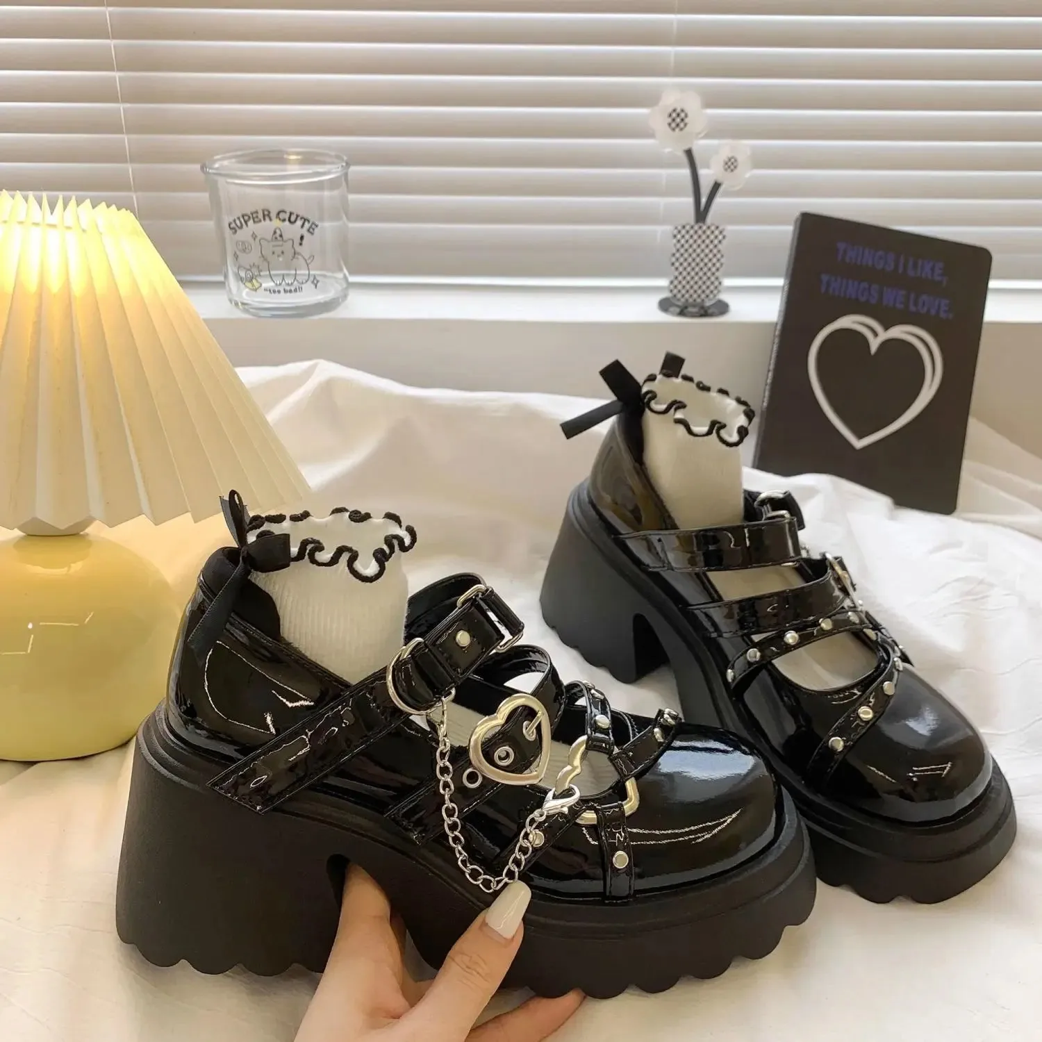 Punk Chunky Heart Mary Jane Lolita Shoes