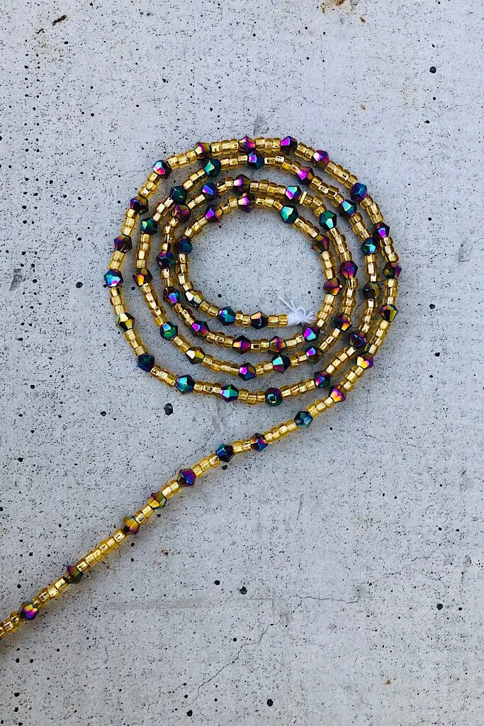 Rainbow and Gold Crystal Waist Beads