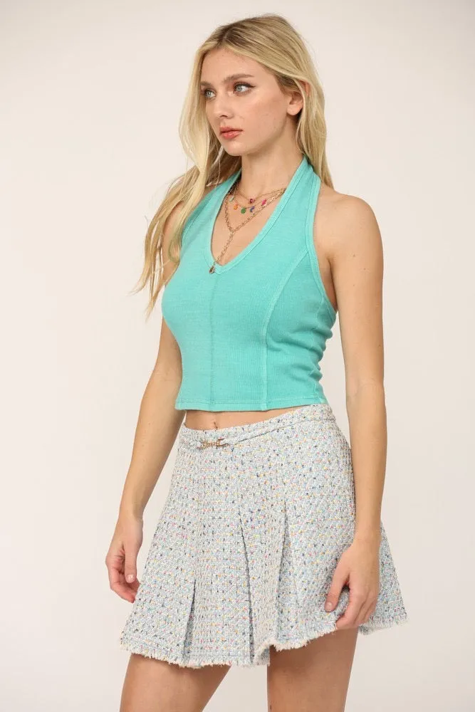 Reverie Stitch Halter Top - Ice Blue