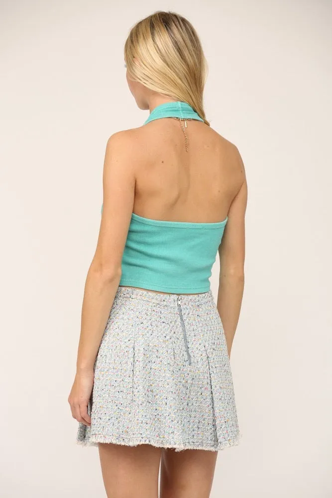 Reverie Stitch Halter Top - Ice Blue