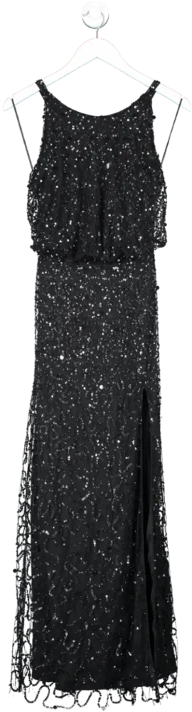 River Island Black Sequin Halter Neck Maxi Dress UK 8