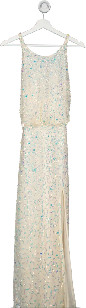 River Island White Sequin Halter Neck Maxi Dress UK 8