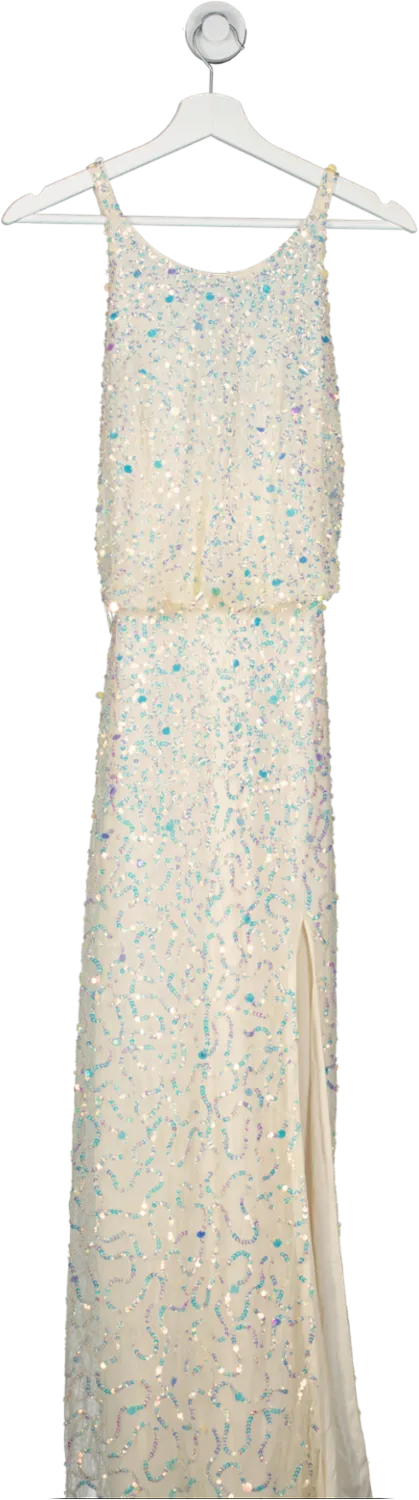 River Island White Sequin Halter Neck Maxi Dress UK 8