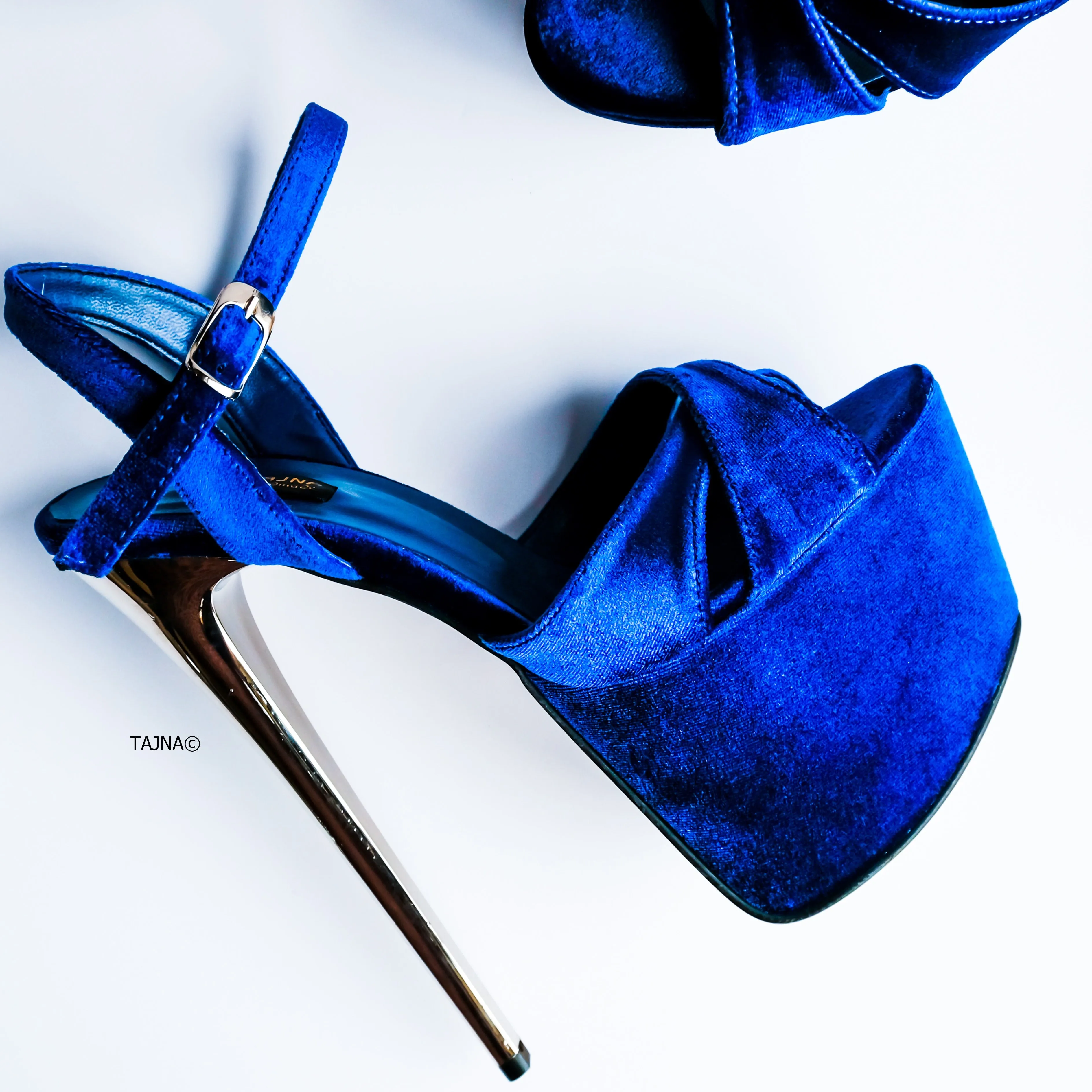 Royal Blue Velvet Metallic High Heel Sandals