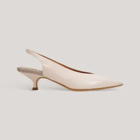 SILVANA | Ivory Vegan Patent - Kitten Heel Pump