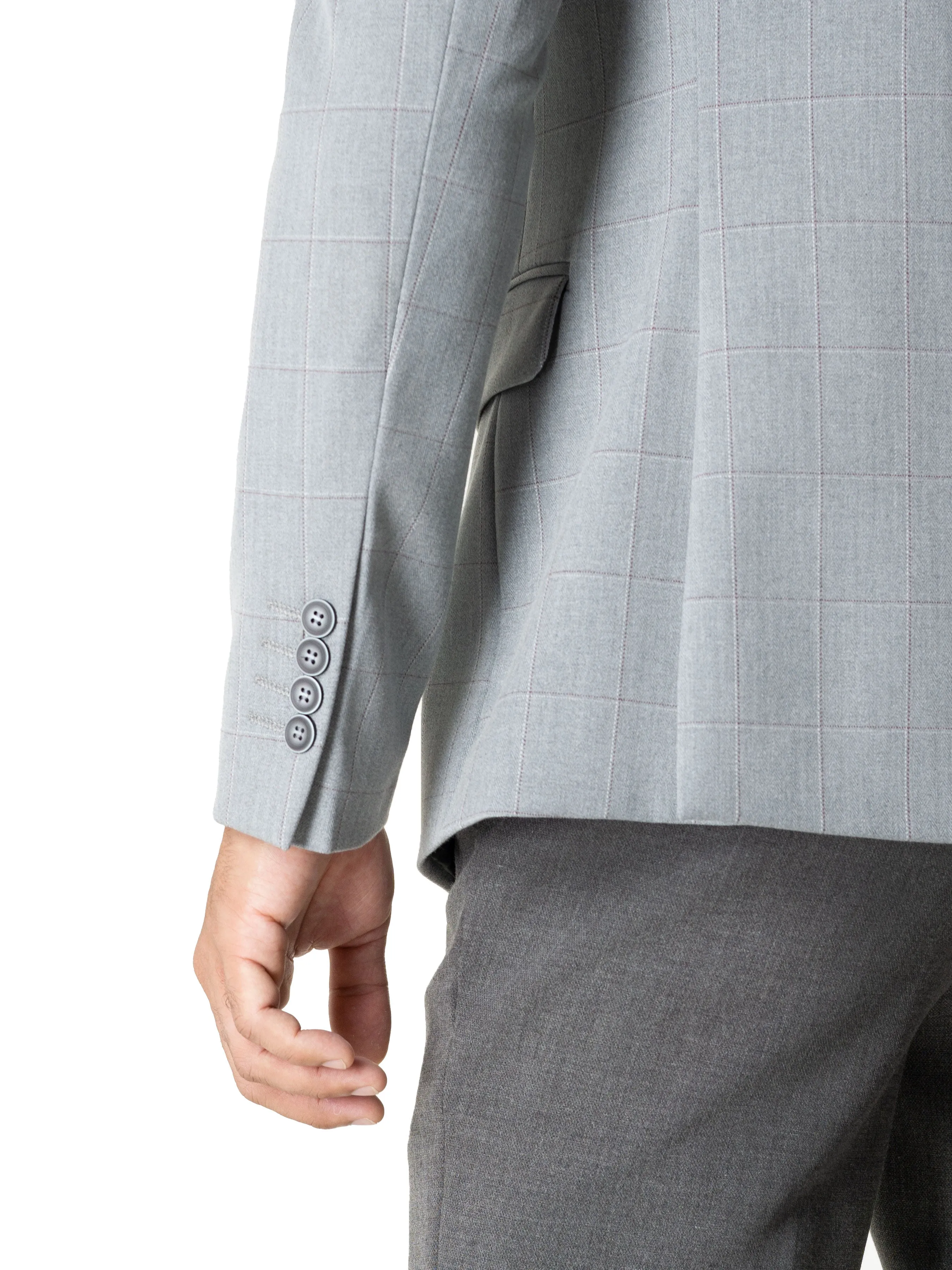 Single Breasted Suit Blazer - Light Grey Windowpane (Notch Lapel)